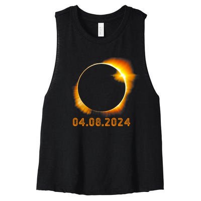 Total Solar Eclipse April 8 2024 Trending Design Women's Racerback Cropped Tank