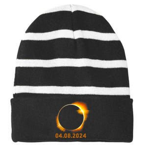 Total Solar Eclipse April 8 2024 Trending Design Striped Beanie with Solid Band