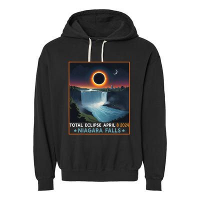 Total Solar Eclipse April 8th 2024 Niagara Falls New York Garment-Dyed Fleece Hoodie