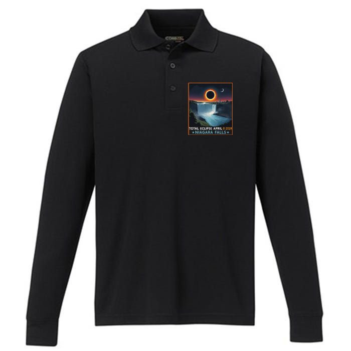 Total Solar Eclipse April 8th 2024 Niagara Falls New York Performance Long Sleeve Polo