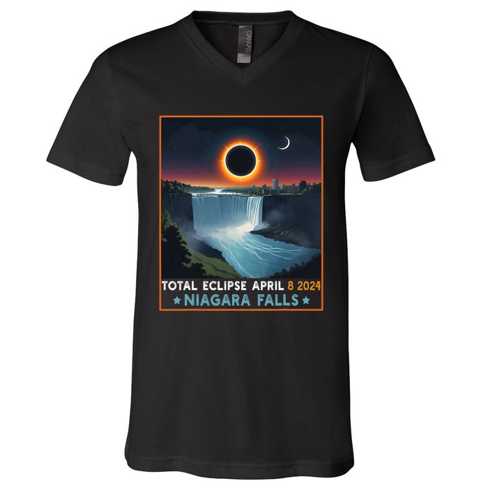 Total Solar Eclipse April 8th 2024 Niagara Falls New York V-Neck T-Shirt