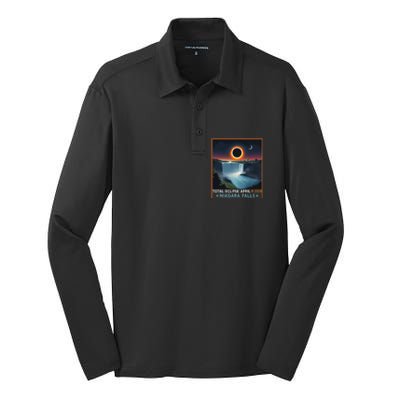 Total Solar Eclipse April 8th 2024 Niagara Falls New York Silk Touch Performance Long Sleeve Polo