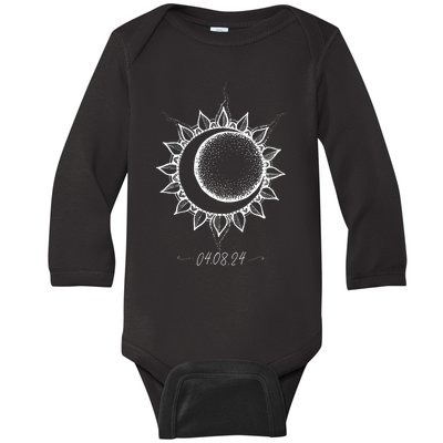 Total Solar Eclipse April 8 2024 Sun Moon Boho Eclipse Baby Long Sleeve Bodysuit