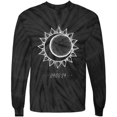 Total Solar Eclipse April 8 2024 Sun Moon Boho Eclipse Tie-Dye Long Sleeve Shirt