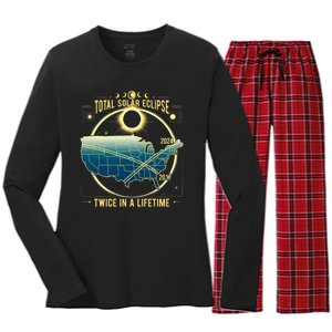 Total Solar Eclipse Twice In A Lifetime 2024 Women's Long Sleeve Flannel Pajama Set 