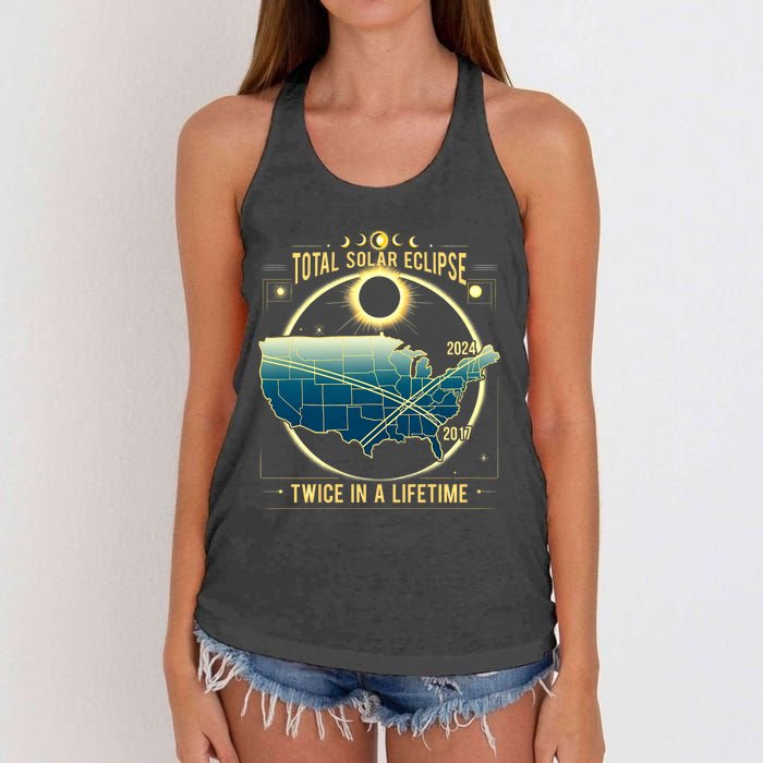 Total Solar Eclipse Twice In A Lifetime 2024 Women's Knotted Racerback Tank