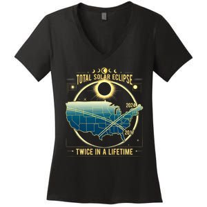 Total Solar Eclipse Twice In A Lifetime 2024 Women's V-Neck T-Shirt