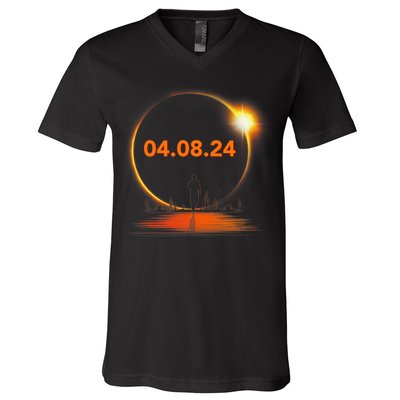 Total Solar Eclipse 2024 USA April 8 2024 V-Neck T-Shirt