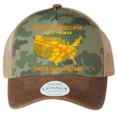 Total Solar Eclipse Twice In A Lifetime 2017 2024 April 8 2024 Usa Map Legacy Tie Dye Trucker Hat