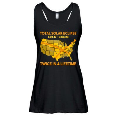 Total Solar Eclipse Twice In A Lifetime 2017 2024 April 8 2024 Usa Map Ladies Essential Flowy Tank