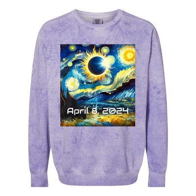 Total Solar Eclipse 2024 Starry Night Painting Van Gogh Colorblast Crewneck Sweatshirt