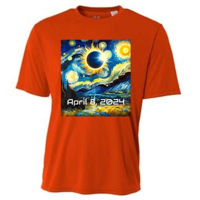 Total Solar Eclipse 2024 Starry Night Painting Van Gogh Cooling Performance Crew T-Shirt