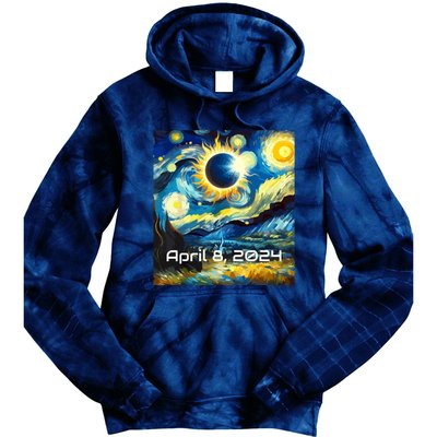 Total Solar Eclipse 2024 Starry Night Painting Van Gogh Tie Dye Hoodie