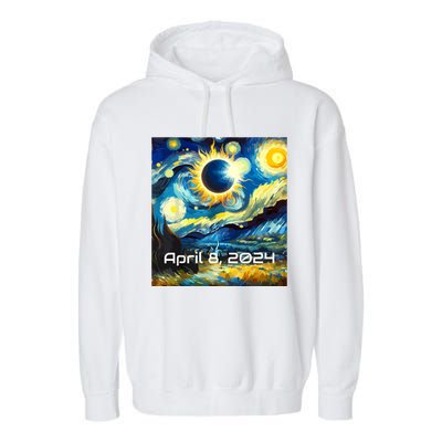 Total Solar Eclipse 2024 Starry Night Painting Van Gogh Garment-Dyed Fleece Hoodie