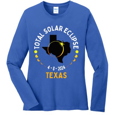 Texas Solar Eclipse 2024 Party Total Usa Map Totality Ladies Long Sleeve Shirt