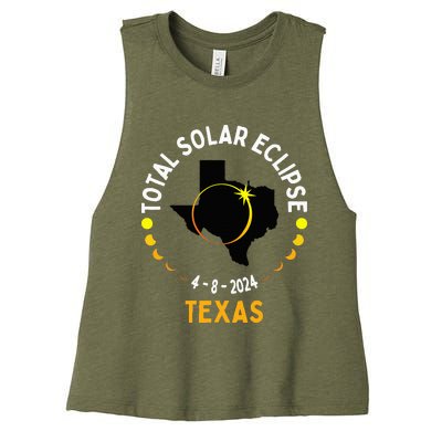 Texas Solar Eclipse 2024 Party Total Usa Map Totality Women's Racerback Cropped Tank