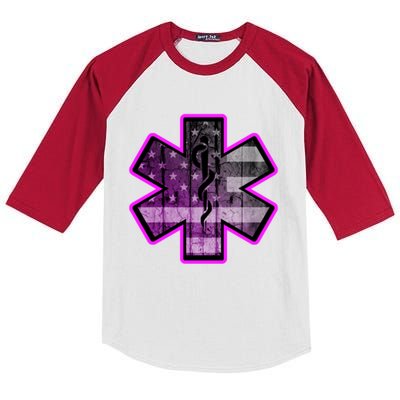 Two Sided Emt Ems Usa American Flag Line Paramedic Cool Gift Kids Colorblock Raglan Jersey