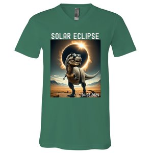 Total Solar Eclipse Trex Dinosaur April 8 2024 V-Neck T-Shirt