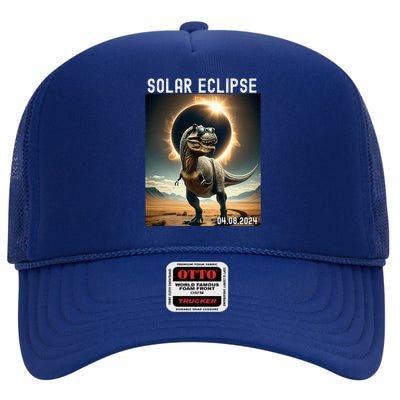 Total Solar Eclipse Trex Dinosaur April 8 2024 High Crown Mesh Back Trucker Hat