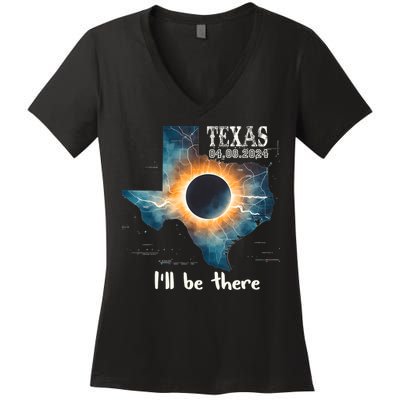 Total Solar Eclipse 2024 Texas Women's V-Neck T-Shirt