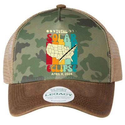 Total Solar Eclipse Usa Map Retro April 8 2024 Legacy Tie Dye Trucker Hat
