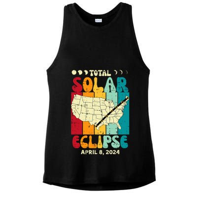 Total Solar Eclipse Usa Map Retro April 8 2024 Ladies PosiCharge Tri-Blend Wicking Tank