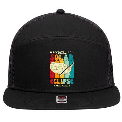 Total Solar Eclipse Usa Map Retro April 8 2024 7 Panel Mesh Trucker Snapback Hat