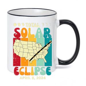 Total Solar Eclipse Usa Map Retro April 8 2024 11oz Black Color Changing Mug