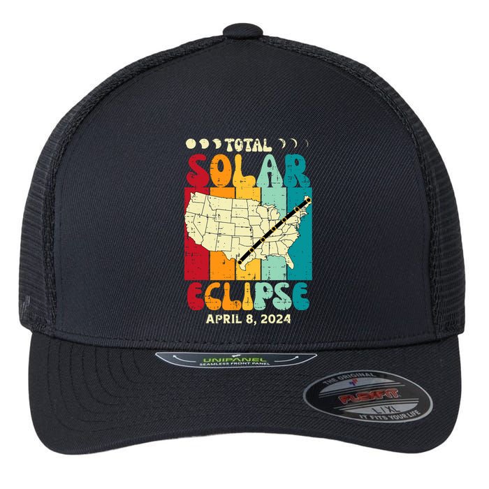 Total Solar Eclipse Usa Map Retro April 8 2024 Flexfit Unipanel Trucker Cap