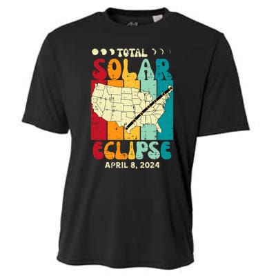 Total Solar Eclipse Usa Map Retro April 8 2024 Cooling Performance Crew T-Shirt