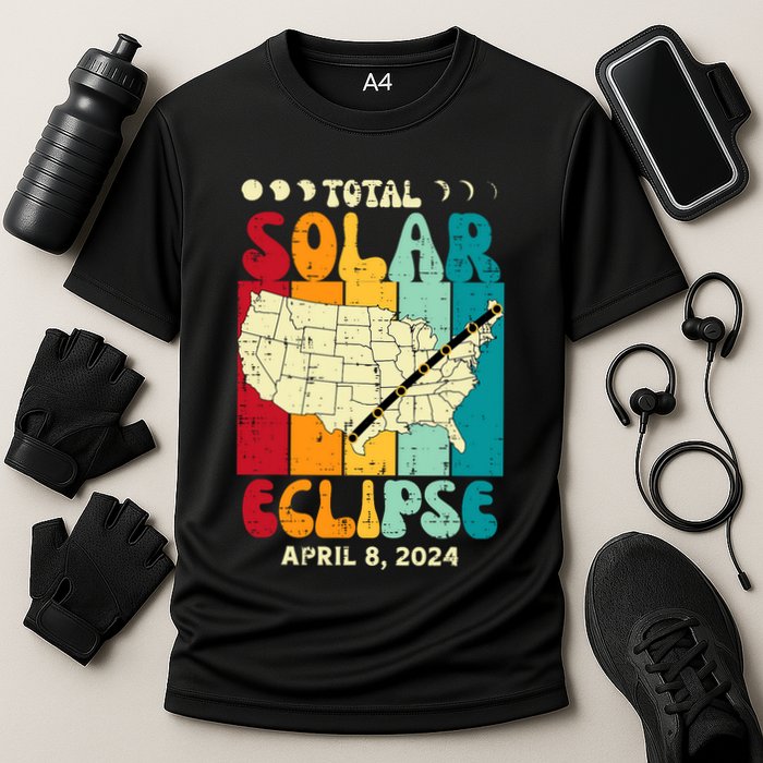 Total Solar Eclipse Usa Map Retro April 8 2024 Performance Shirt