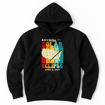 Total Solar Eclipse Usa Map Retro April 8 2024 Hoodie