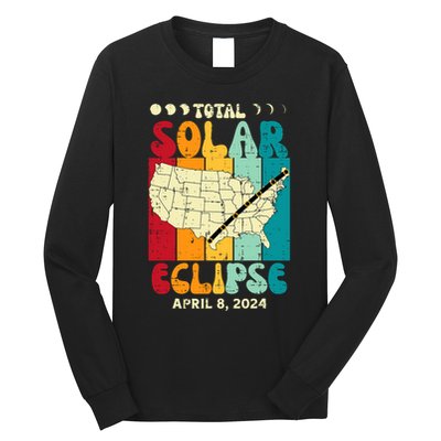 Total Solar Eclipse Usa Map Retro April 8 2024 Long Sleeve Shirt