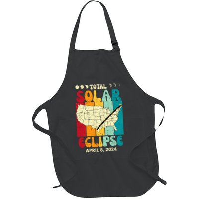 Total Solar Eclipse Usa Map Retro April 8 2024 Apron