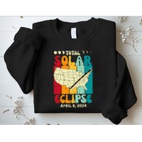 Total Solar Eclipse Usa Map Retro April 8 2024 Sweatshirt