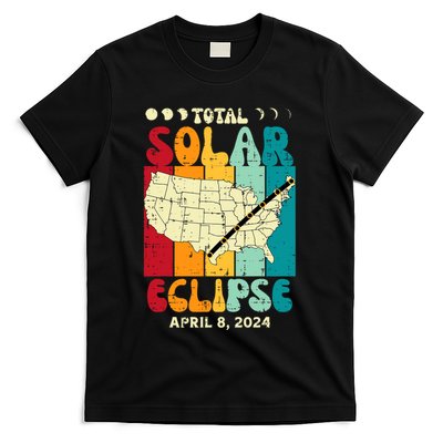 Total Solar Eclipse Usa Map Retro April 8 2024 T-Shirt