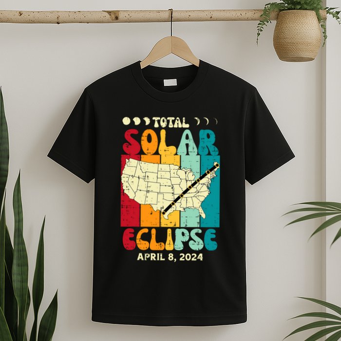 Total Solar Eclipse Usa Map Retro April 8 2024 T-Shirt