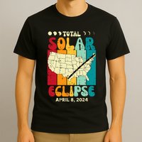 Total Solar Eclipse Usa Map Retro April 8 2024 T-Shirt