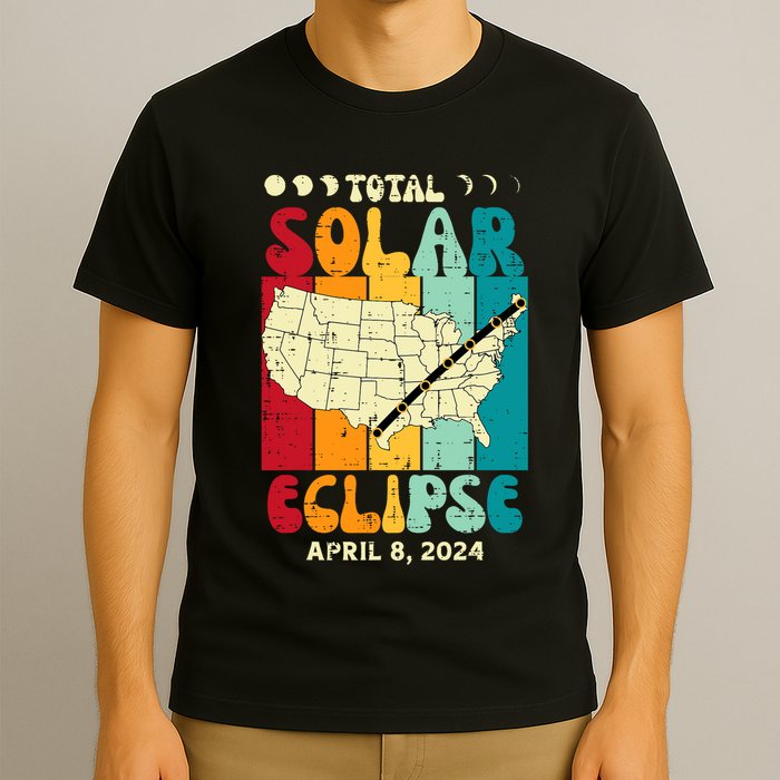 Total Solar Eclipse Usa Map Retro April 8 2024 T-Shirt