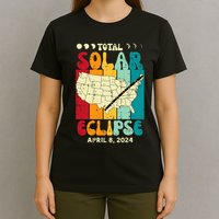 Total Solar Eclipse Usa Map Retro April 8 2024 T-Shirt
