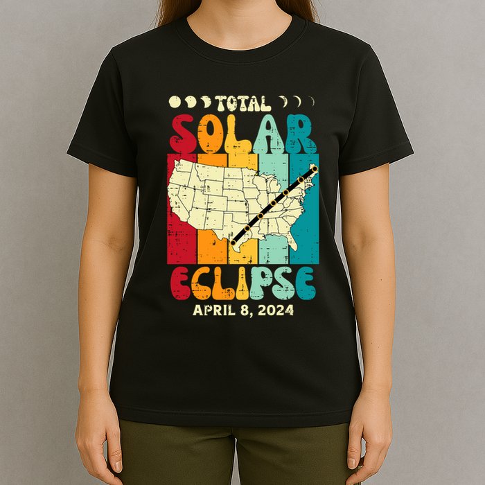 Total Solar Eclipse Usa Map Retro April 8 2024 T-Shirt