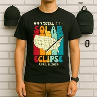 Total Solar Eclipse Usa Map Retro April 8 2024 T-Shirt