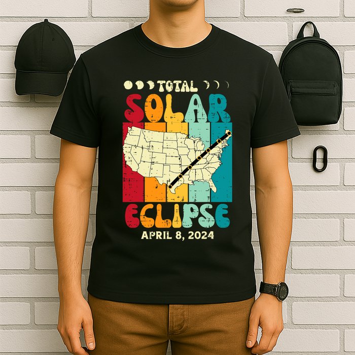 Total Solar Eclipse Usa Map Retro April 8 2024 T-Shirt