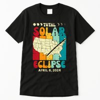 Total Solar Eclipse Usa Map Retro April 8 2024 Tall T-Shirt