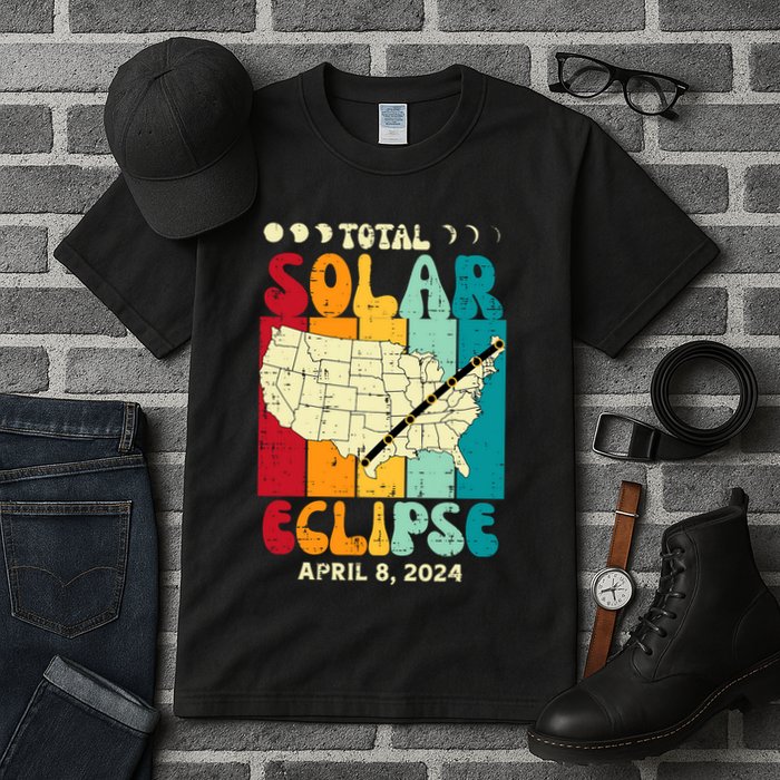 Total Solar Eclipse Usa Map Retro April 8 2024 Tall T-Shirt