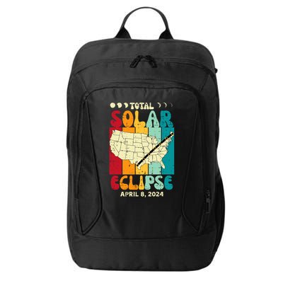 Total Solar Eclipse Usa Map Retro April 8 2024 City Backpack