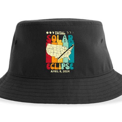 Total Solar Eclipse Usa Map Retro April 8 2024 Sustainable Bucket Hat