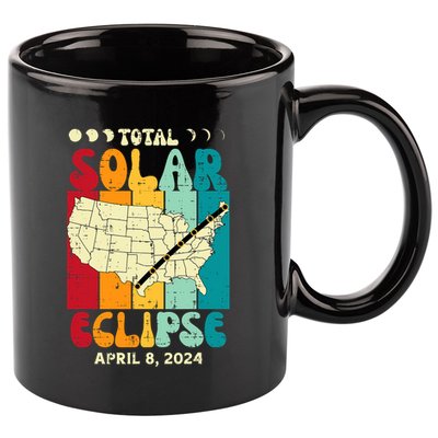 Total Solar Eclipse Usa Map Retro April 8 2024 11oz C Handle Ceramic Mug