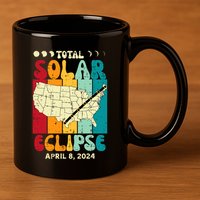 Total Solar Eclipse Usa Map Retro April 8 2024 11oz C Handle Ceramic Mug