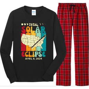 Total Solar Eclipse Usa Map Retro April 8 2024 Long Sleeve Pajama Set